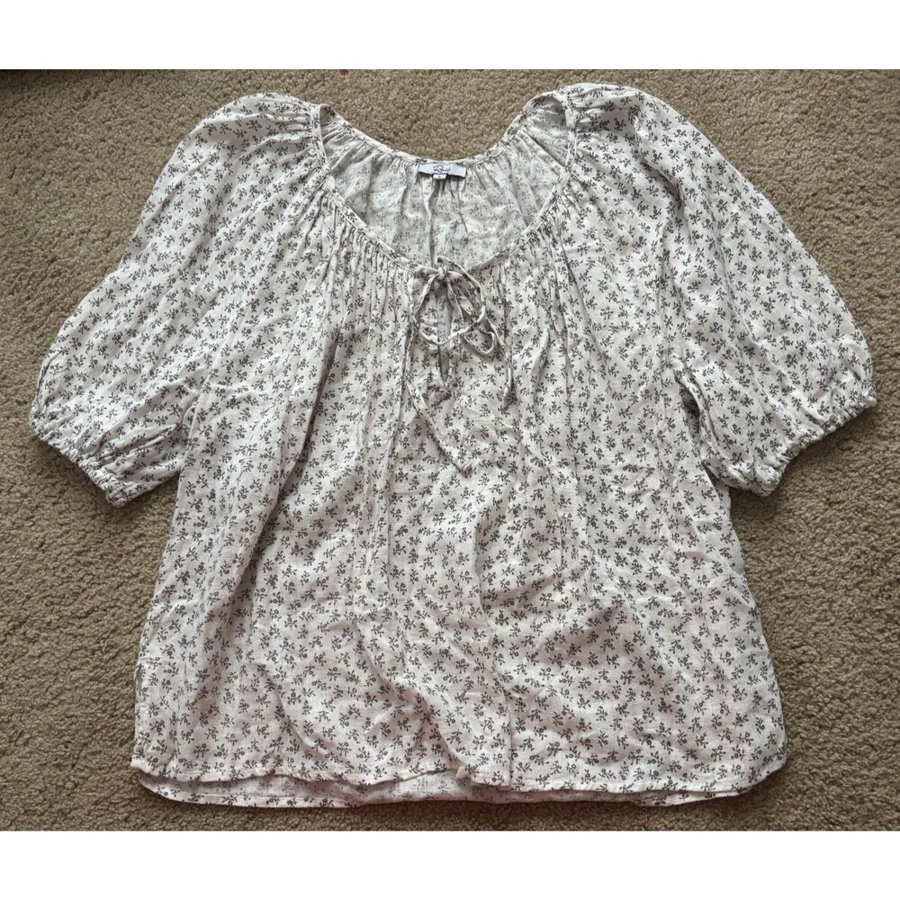 Rails Women's Small Bella Floral Blouse Beige Short Sleeve Boho Beach Linen